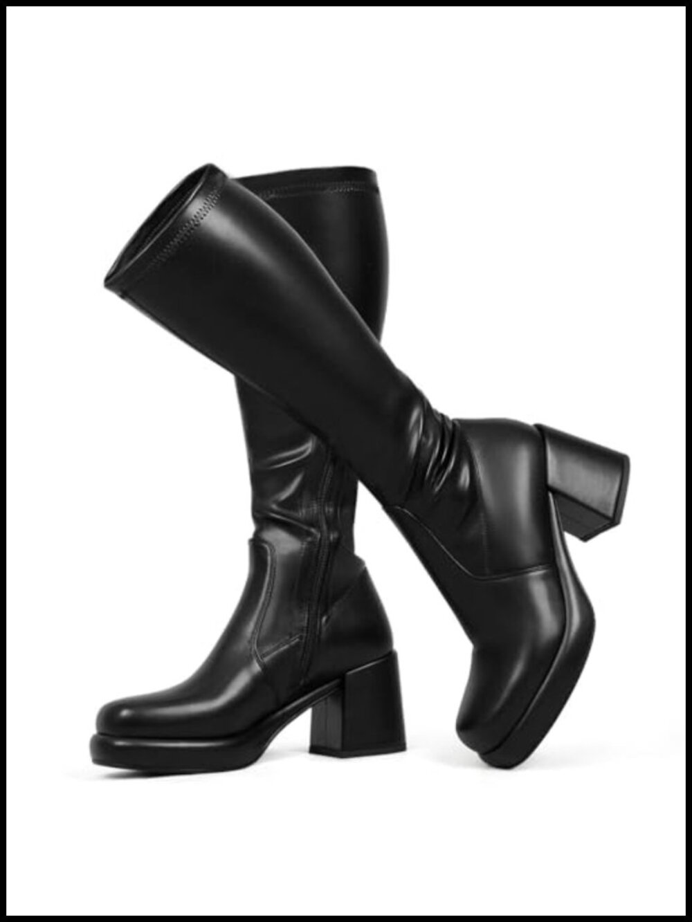 Women's Knee High Platform Boots Chunky Heel Suede Side Zipper Stretch